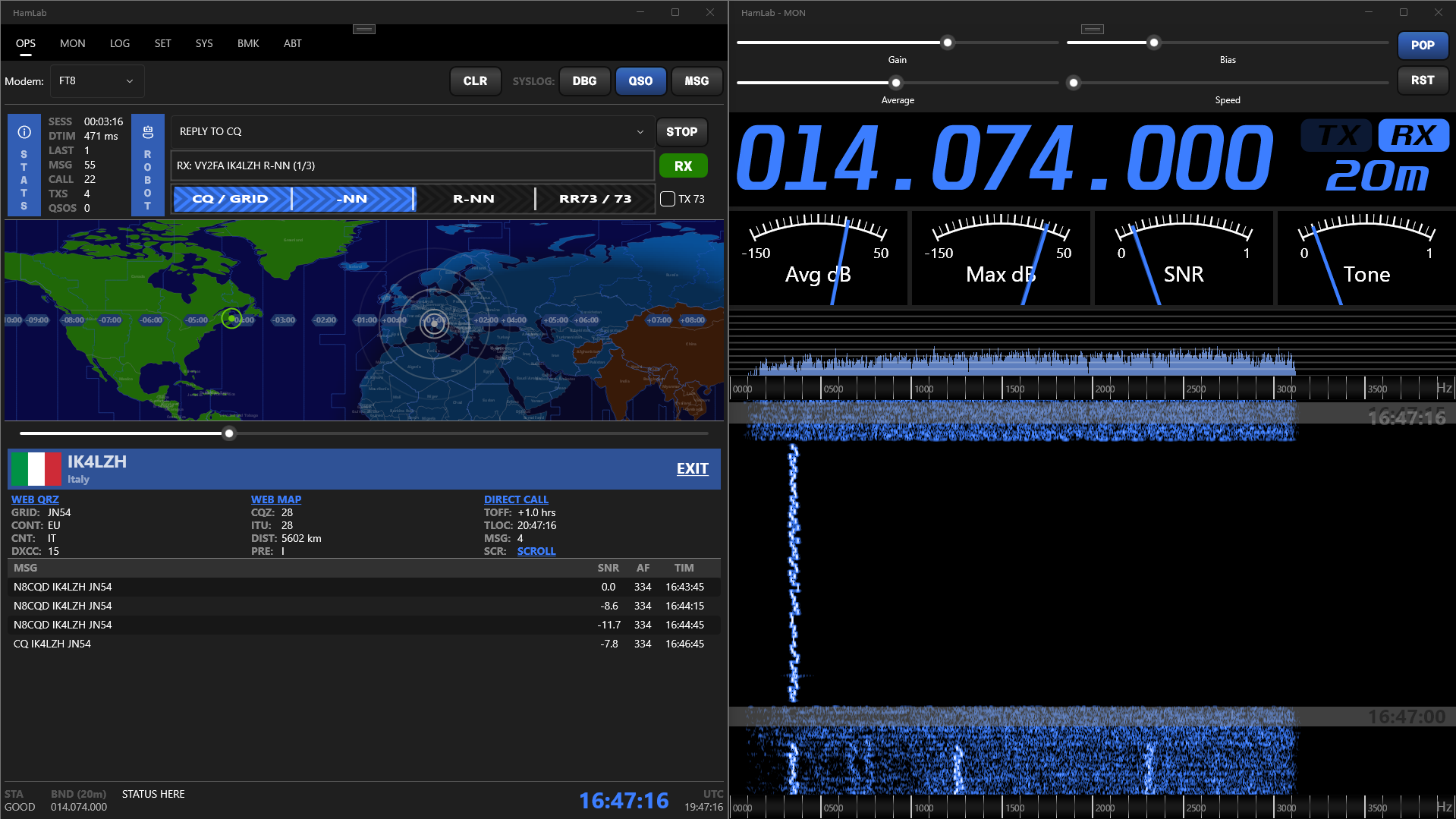 FT8LAB blue accent theme screenshot