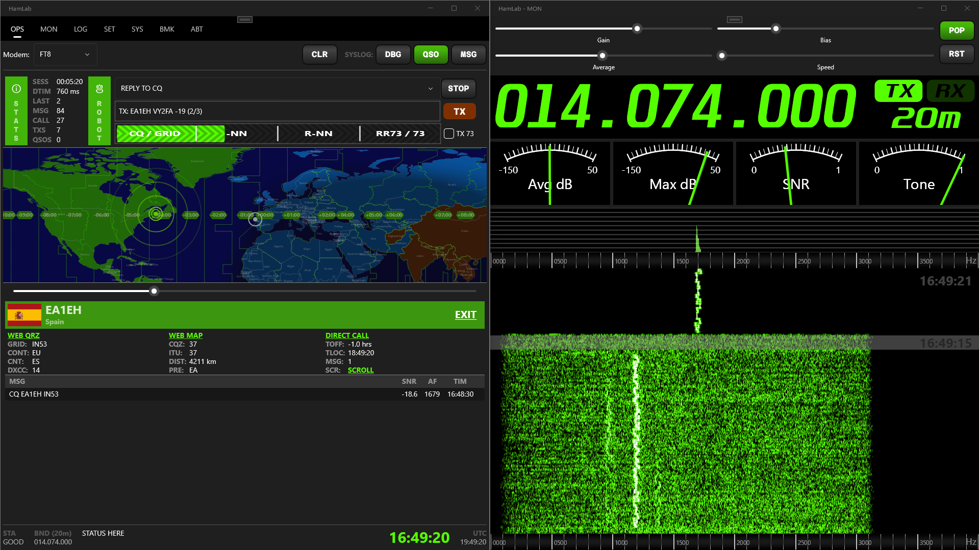 FT8LAB green accent theme screenshot